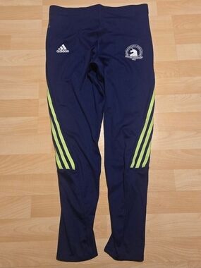 Adidas Boston 2022 Womens Medium Navy Leggings with Lime Green Stripes